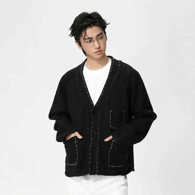 Cozy Contrast Color Wool V-Neck Knit Cardigan
