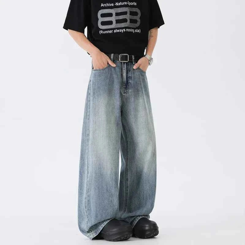 Streetwear Wide Leg Washed Denim Jeans