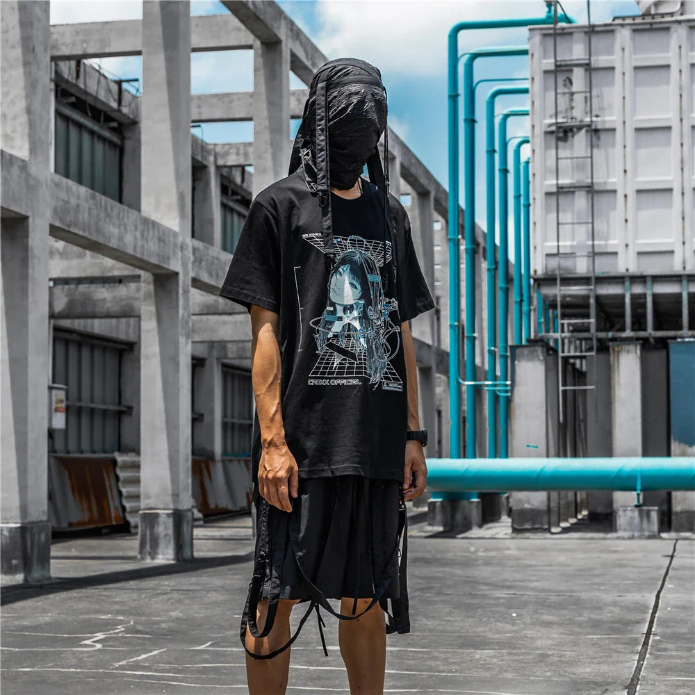 Streetwear Robotic Anime Girl Loose T-Shirt