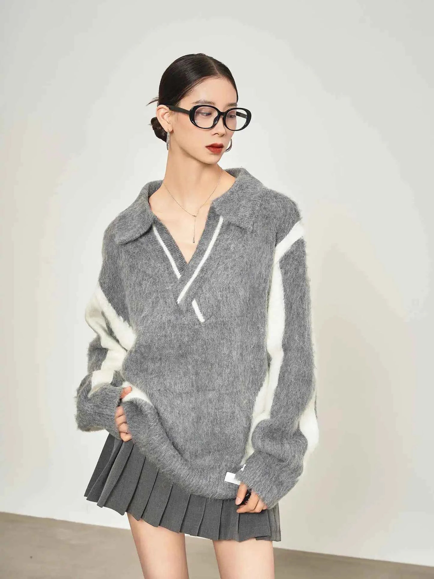 Luxurious Gray Comfort Mohair Knit Sweater