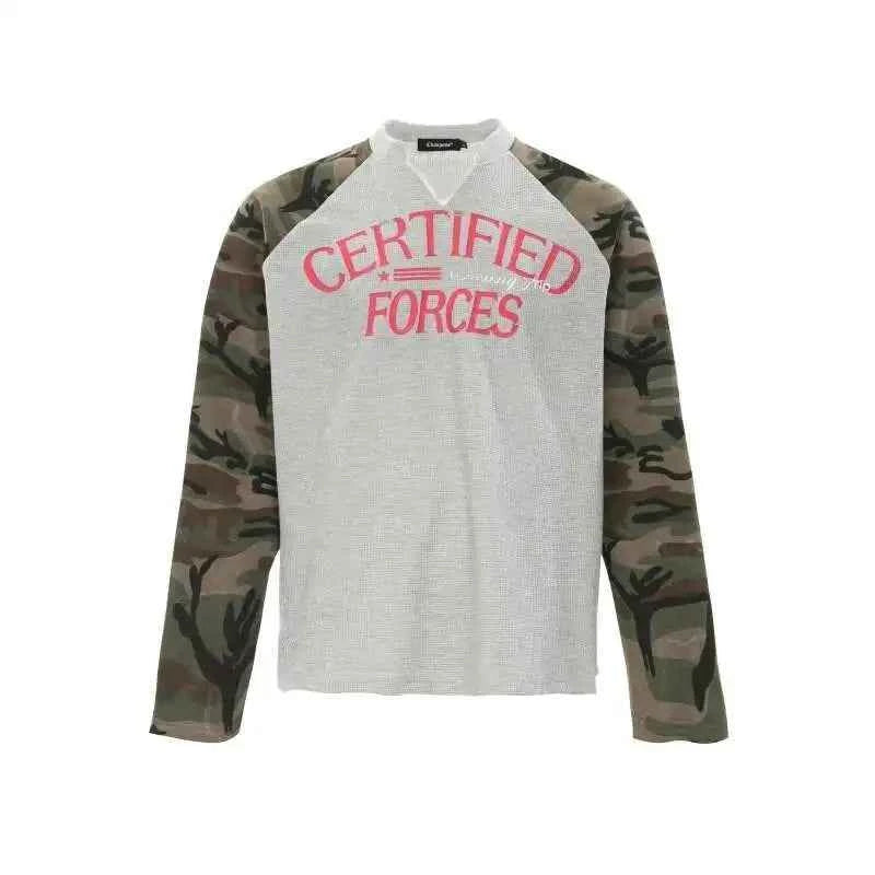 Vintage Camo Henley Collar Long T-Shirt