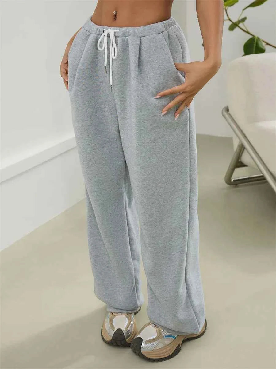Women Solid Drawstring Baggy Sweatpants
