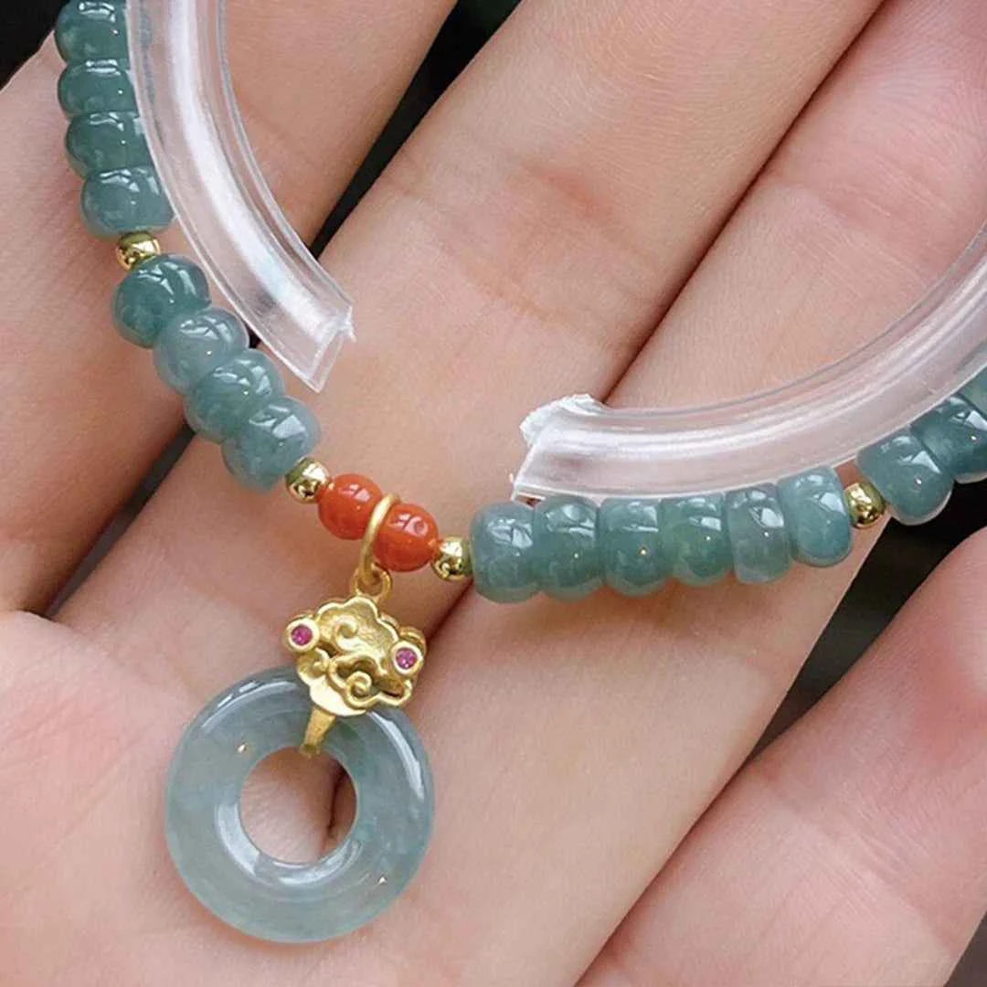 Bohemian Jade Peace Button Pendant Bracelet
