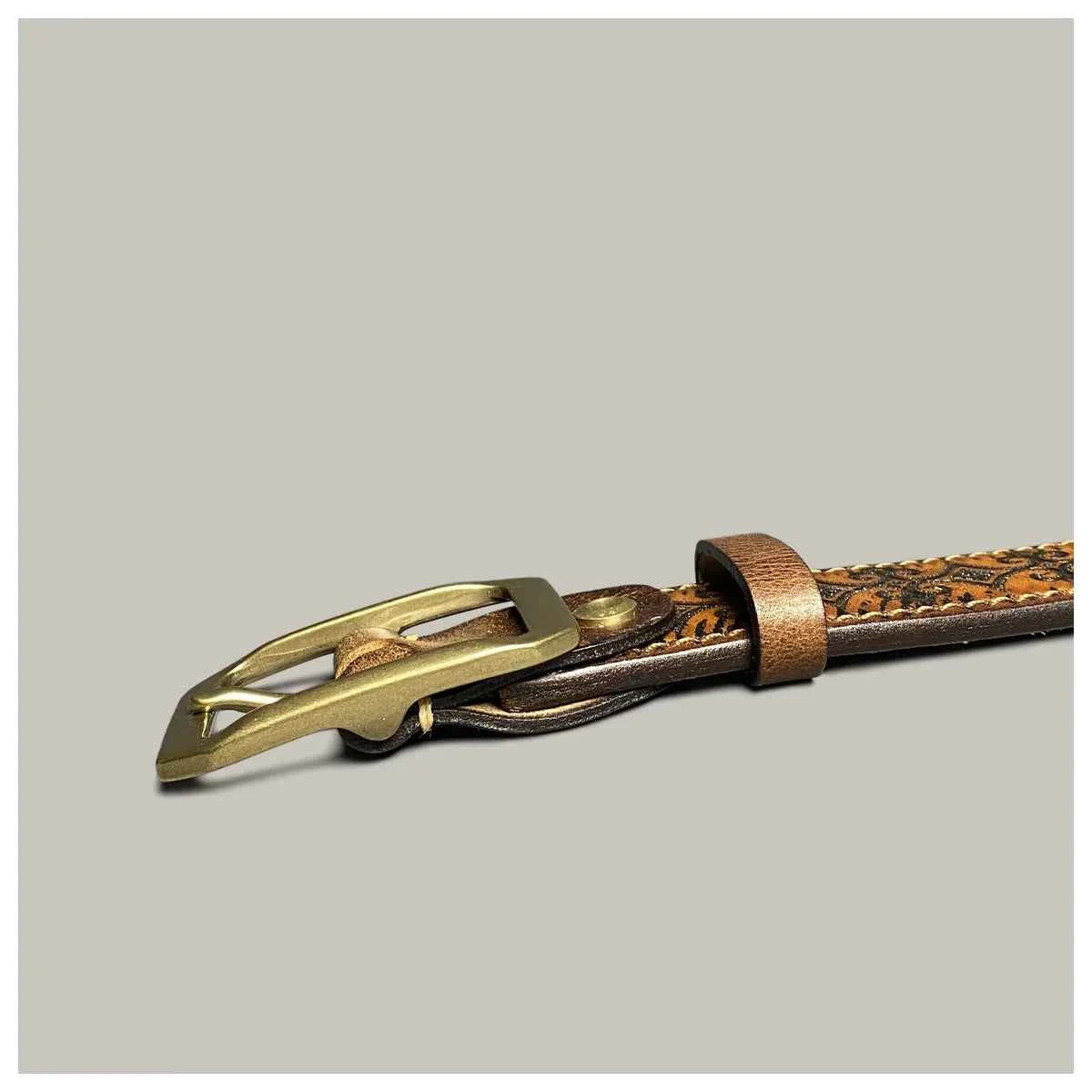 Retro Handmade Brown Leather Engraved Belt