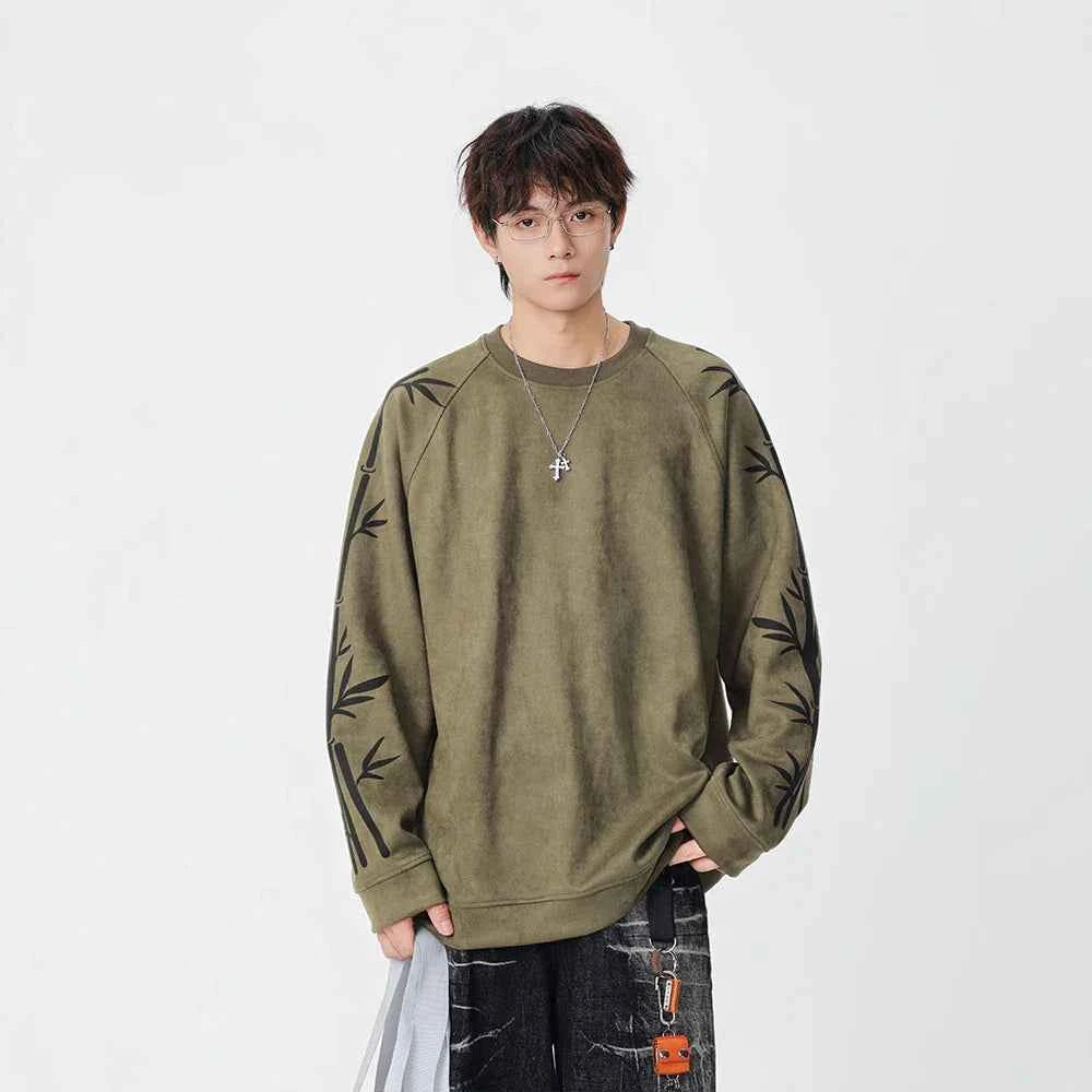 Bamboo Pattern Crew Neck Sweatshirt