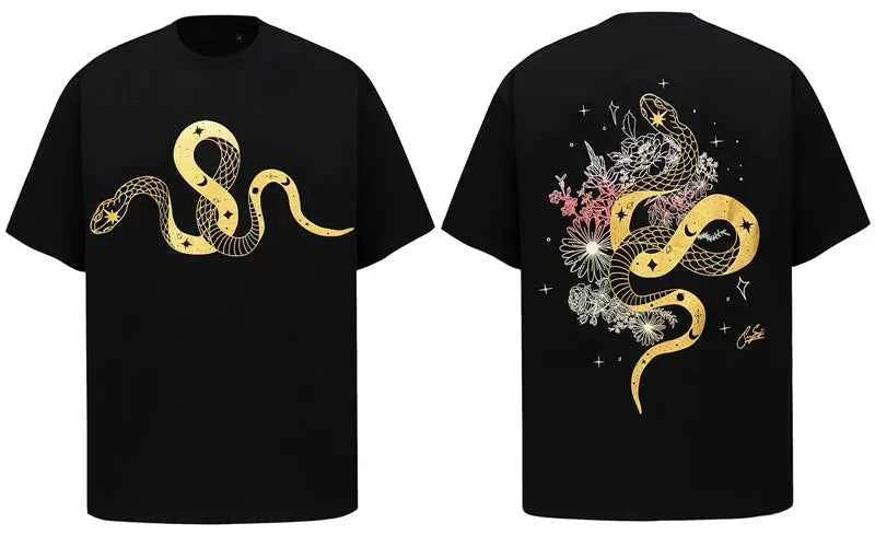 Y2K Python Flower Graphic Printed Cotton T-Shirt