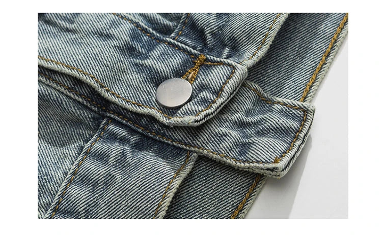 Tied Die Lapel Button Up Jean Jacket