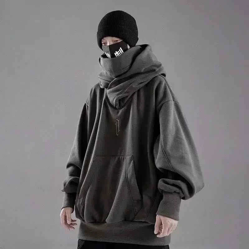 Black Japanese Embroidered Oversized Hoodie