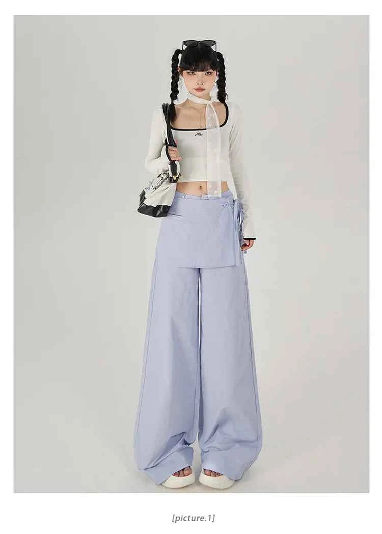 Vintage Casual Lace-Up High Waist Pants