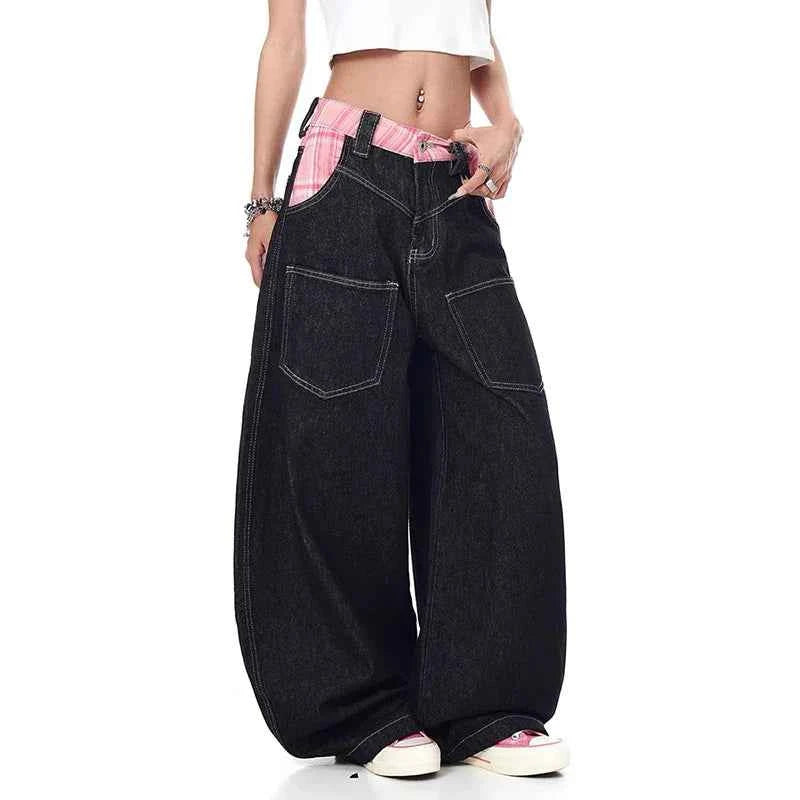 Effortless Streetwear American Style Plaid Cargo Jeans