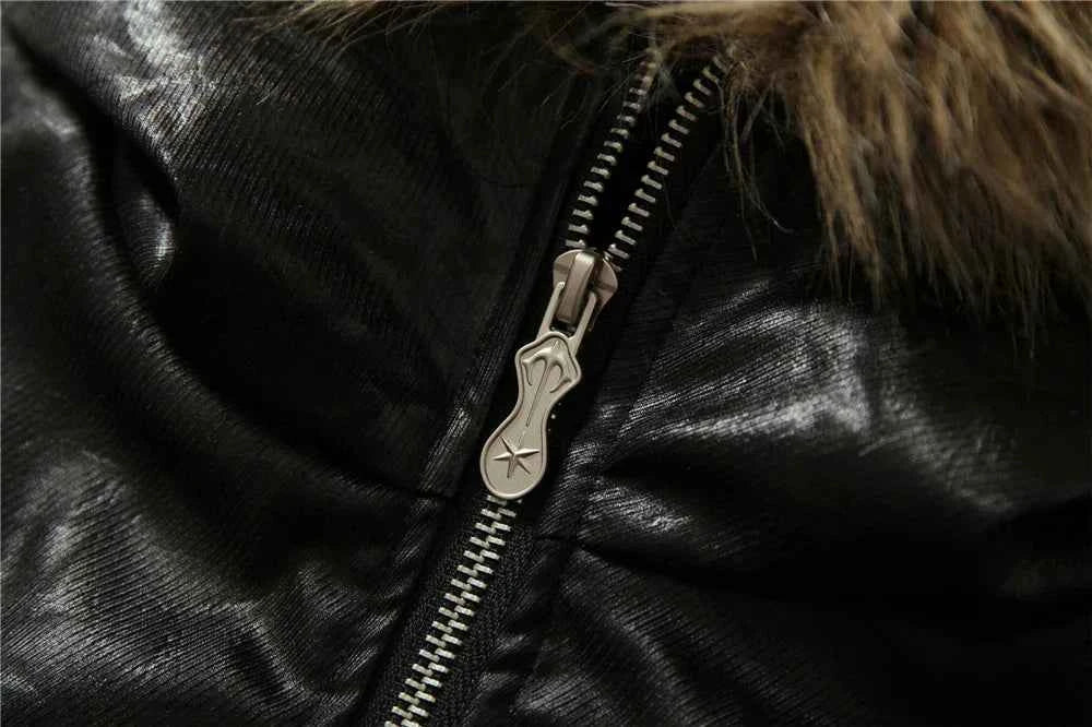 Winter Thick Warm Fur-Collar Parka Leather Jacket