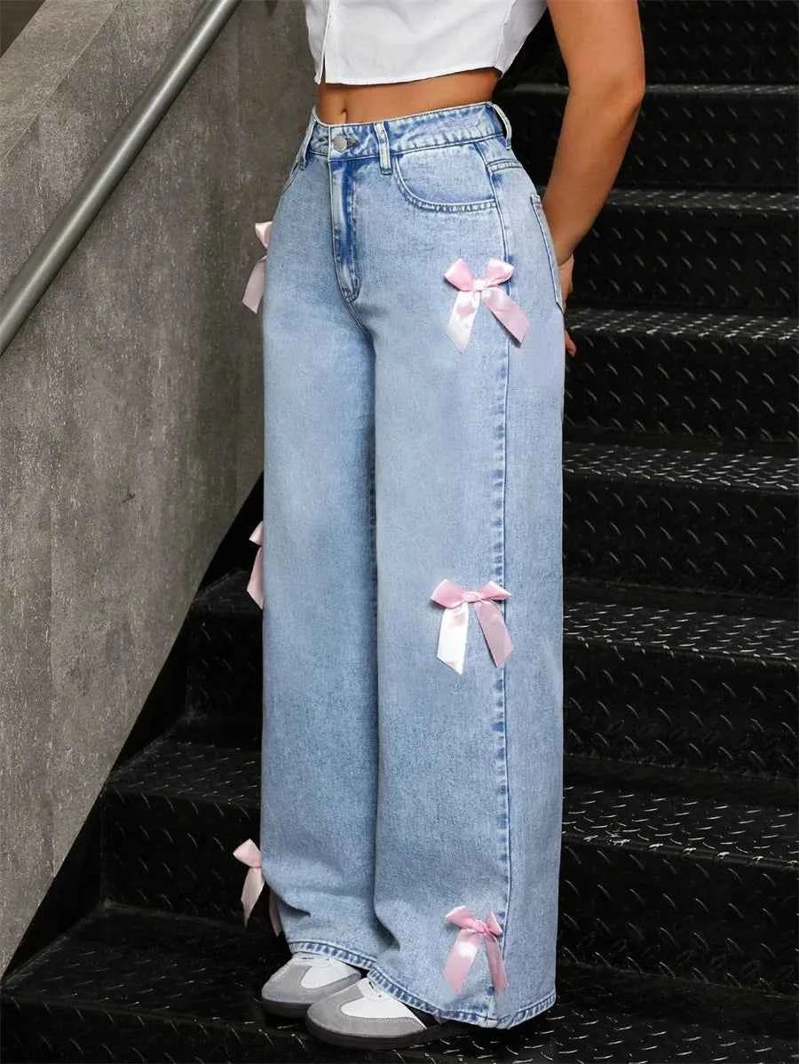 Women Washed Baggy High Waist Jeans