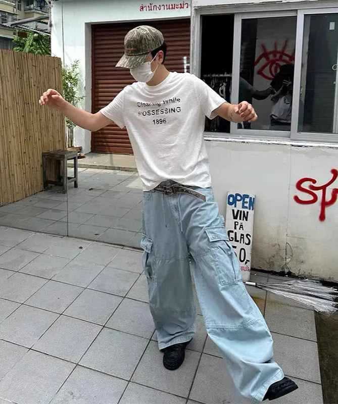 Durable Blue Vintage Y2K Wide Leg Cargo Jeans