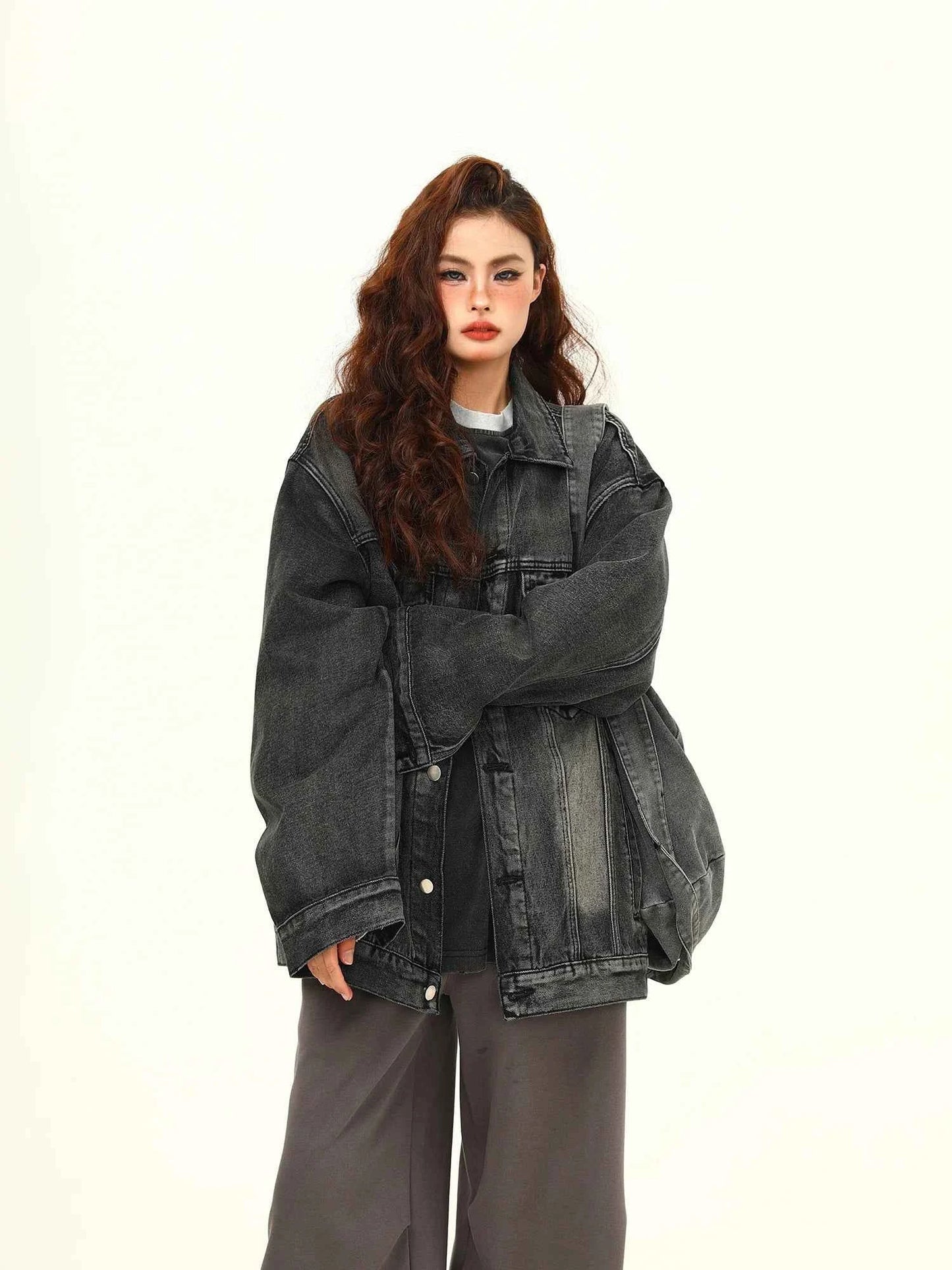 Women Black and Gray Denim Jacket