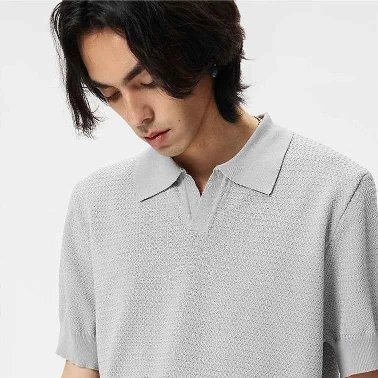 Flexible Vintage Retro Knitted Jacquard Polo T-Shirt