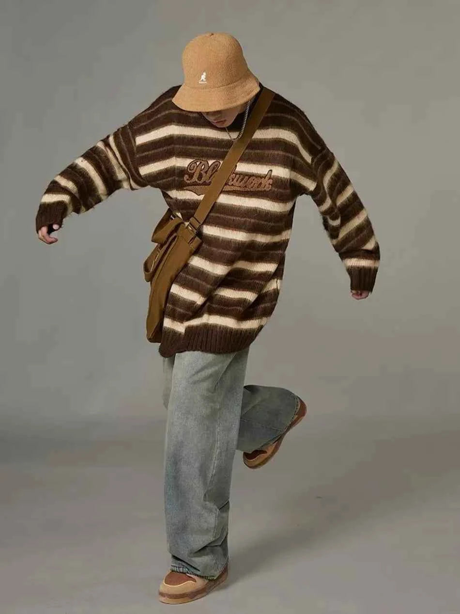 Vintage American Style Striped Knitted Sweater