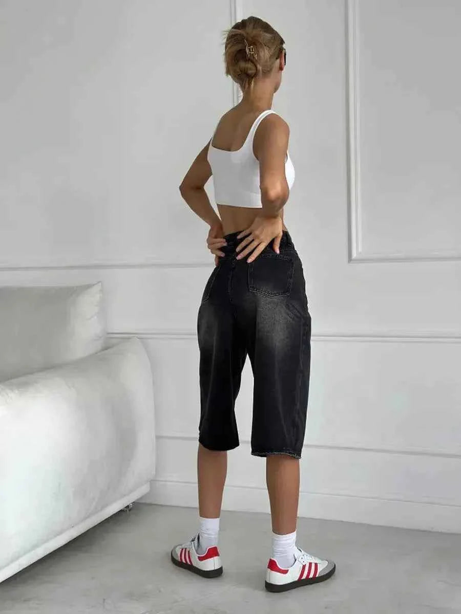 Streetwear Low Waist Wide Leg Denim Jorts