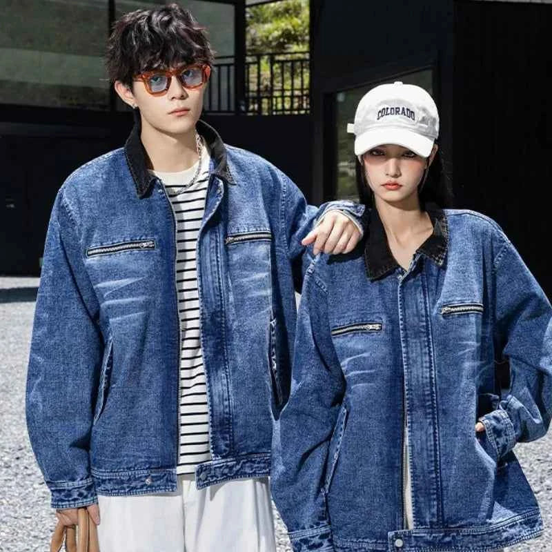 Trendy American Motorcycle Denim Jacket