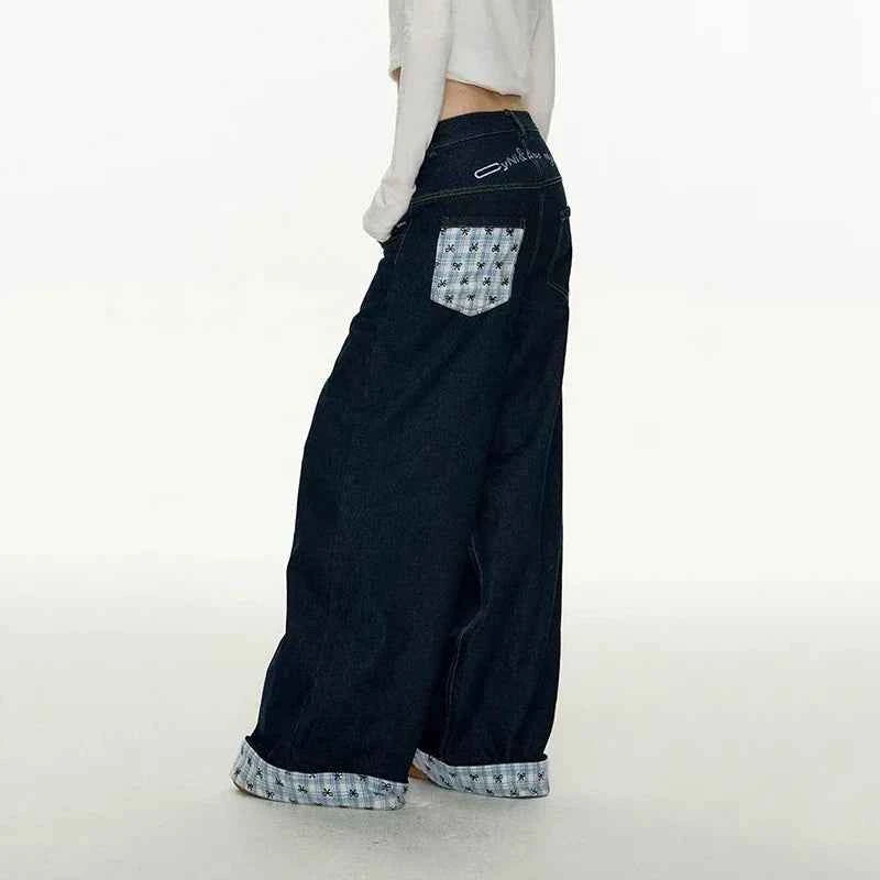Casual Plaid Patchwork Vintage High Waist Jeans