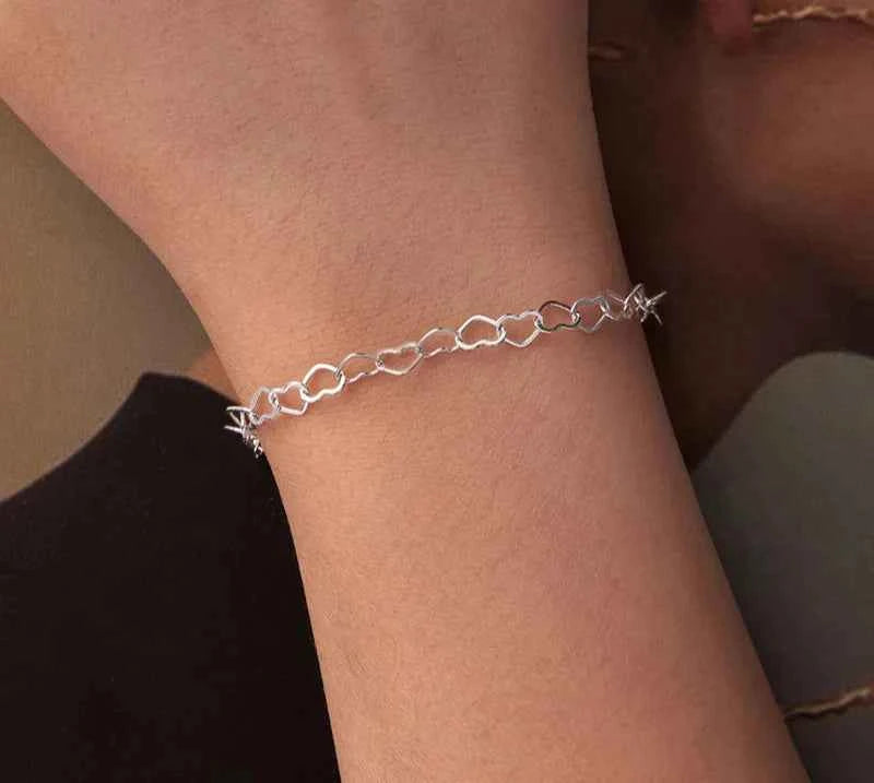 Dainty Hollow Heart Sterling Silver Bracelet