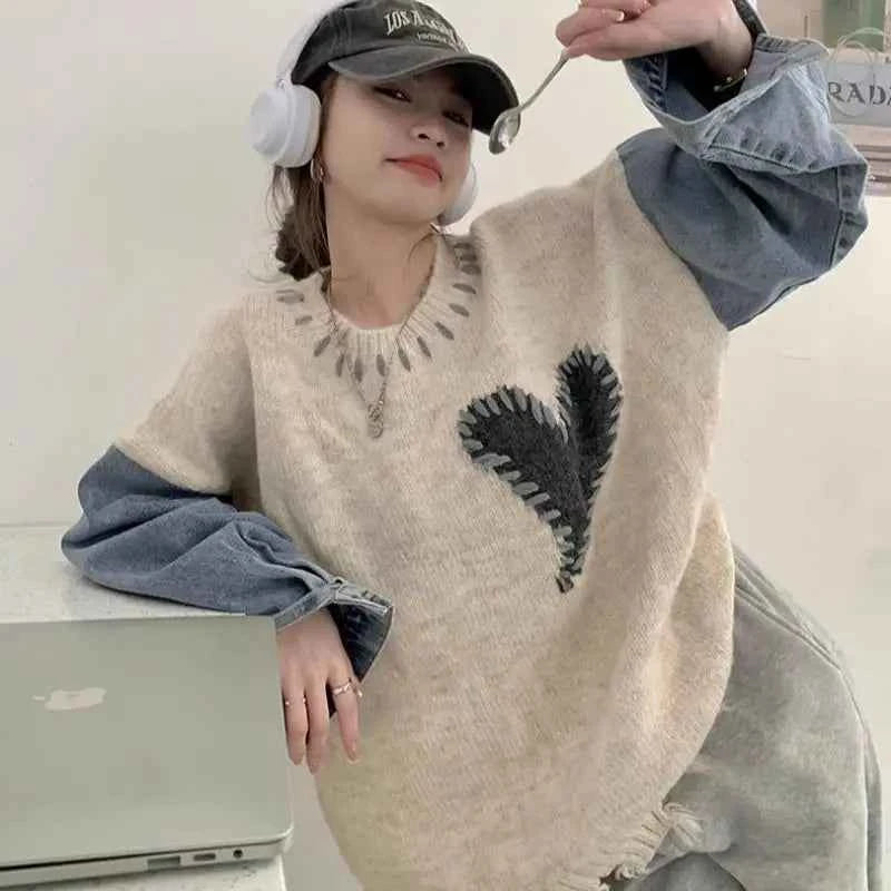 Cozy Patchwork Asymmetric Hem Sweater