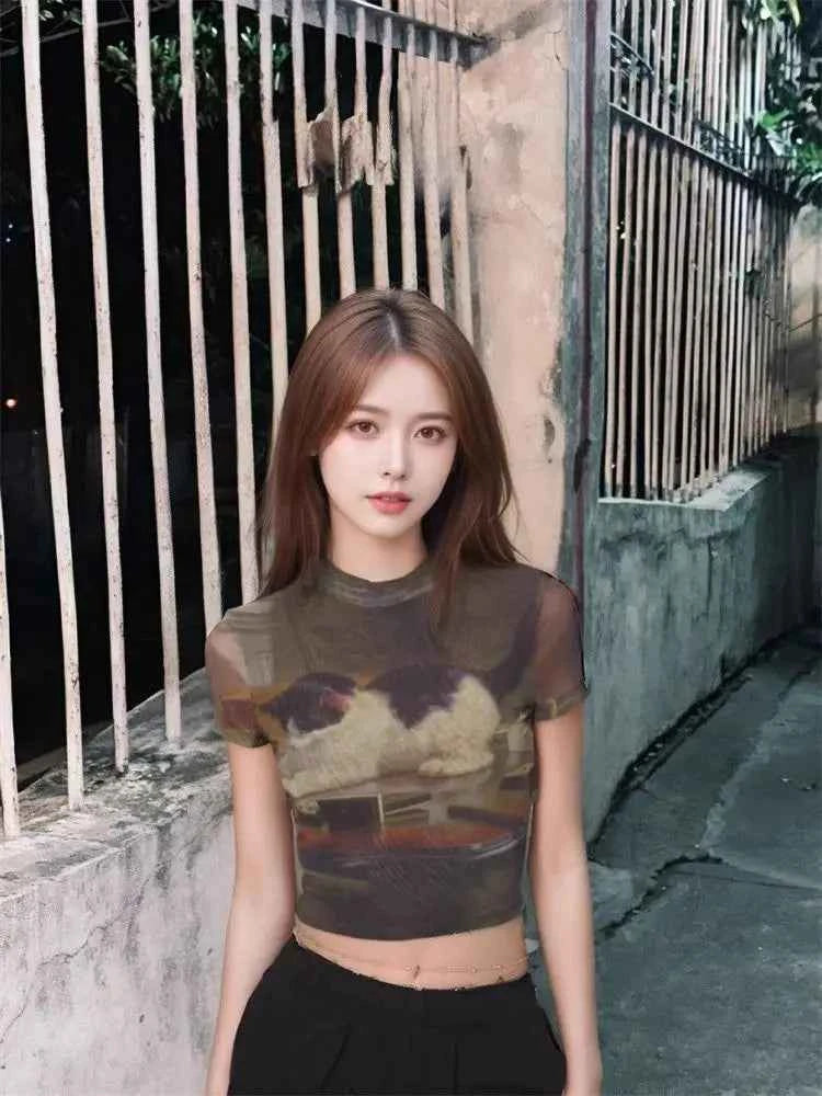 Y2K Sexy Cartoon Cat Printed T-Shirt