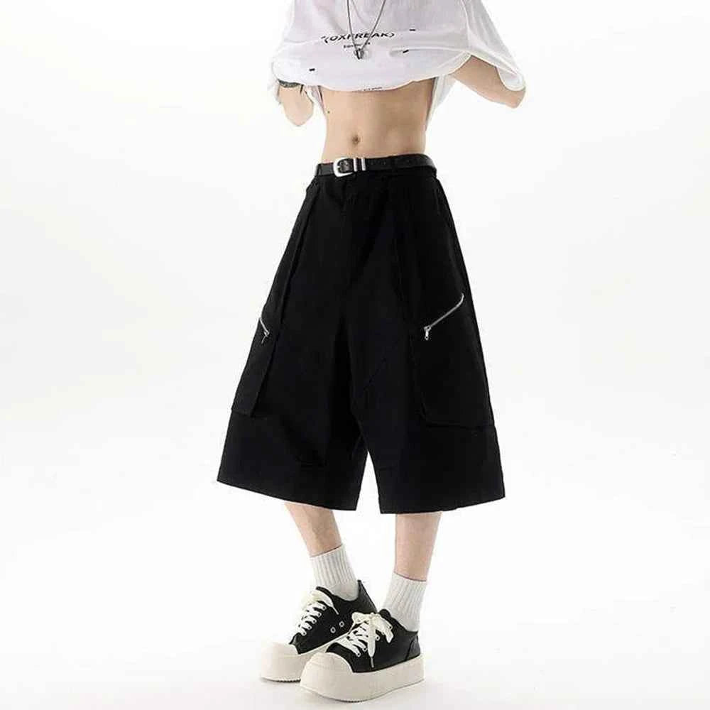 Streetwear Solid Color Wide Leg Workwear Jorts