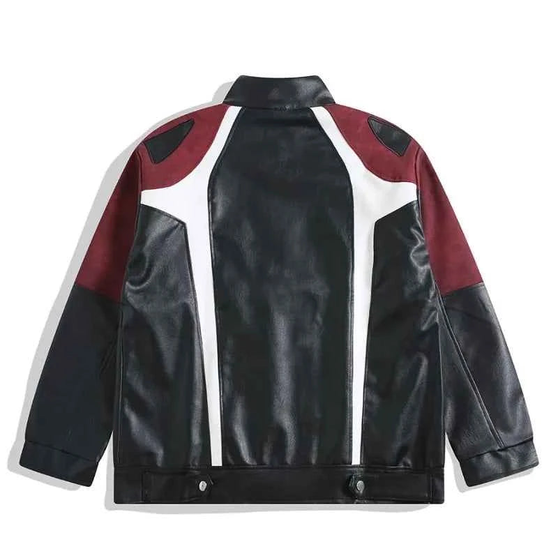 Vintage Patchwork Leather Jacket with Zipper
