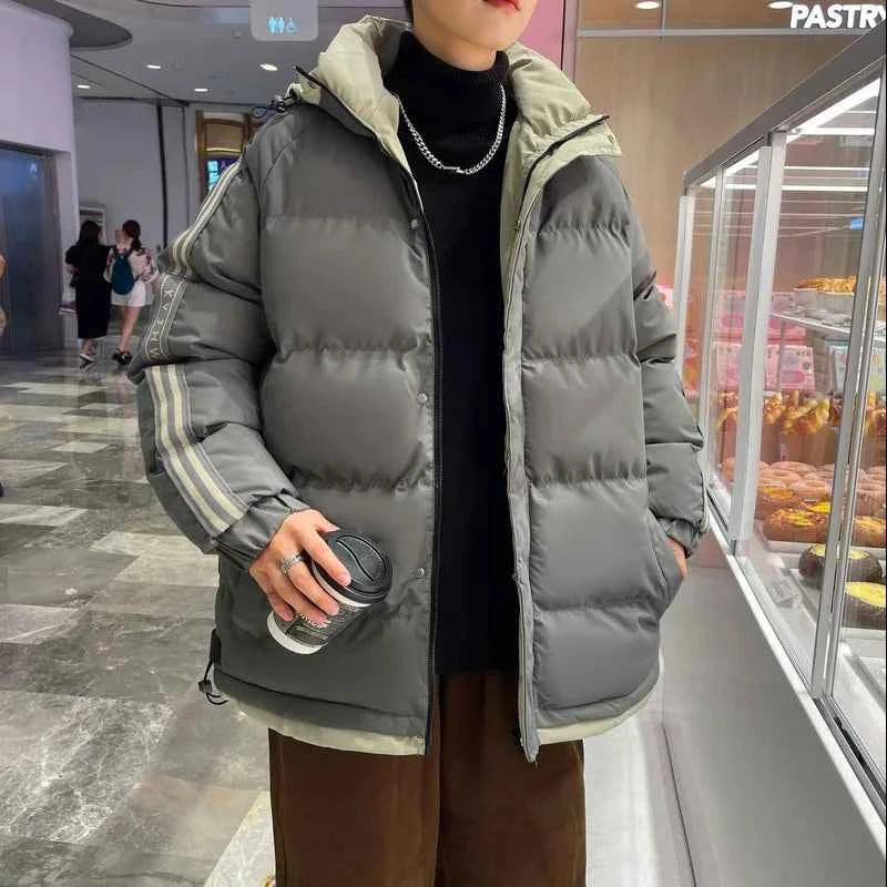 Warm Cotton Striped Sleeve Puffer Jacket