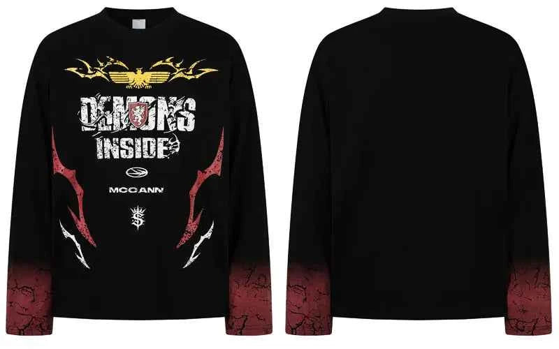 Durable Grunge Graphic Printed Long Sleeve T-Shirt