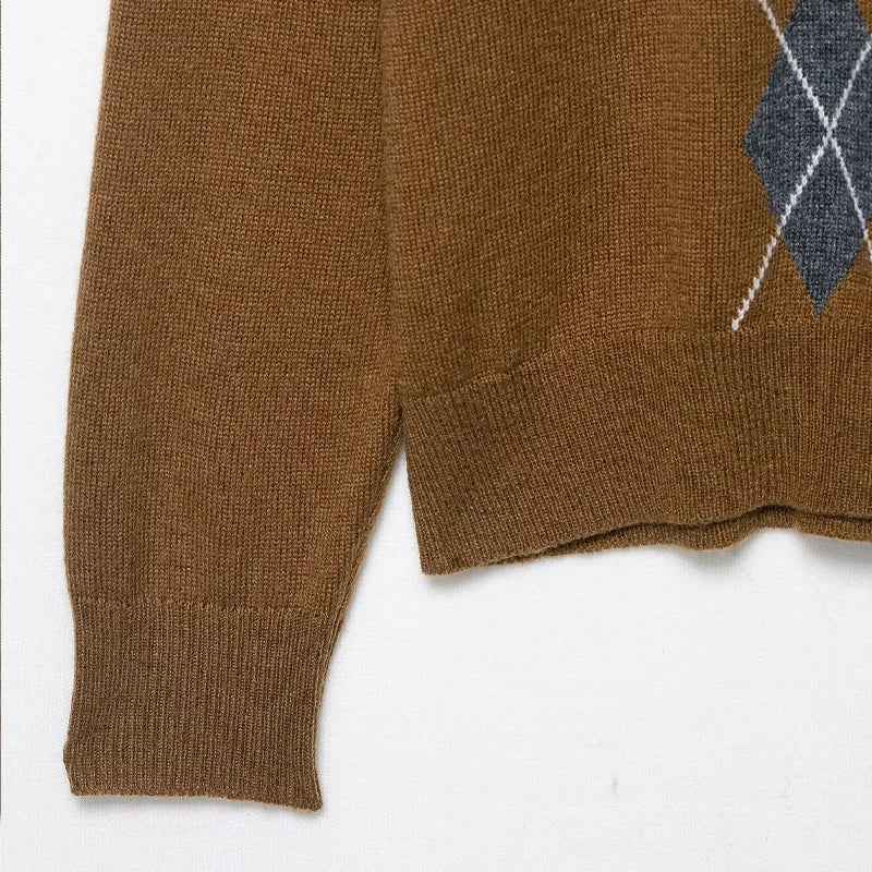 Effortless Argyle Plaid Knitted Polo Sweater