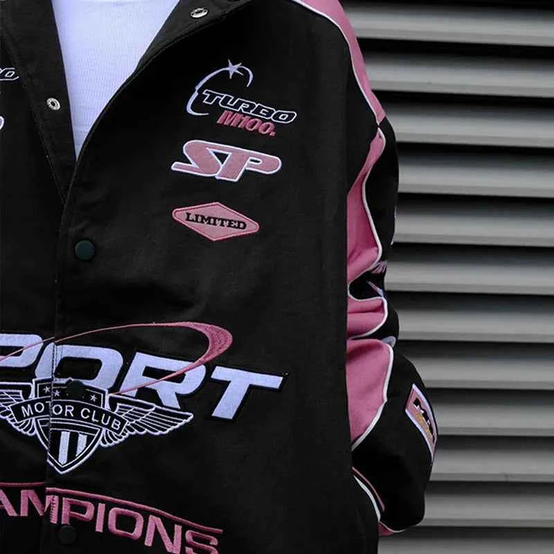 Graphic Modern Pink Patchwork Racer Jacket