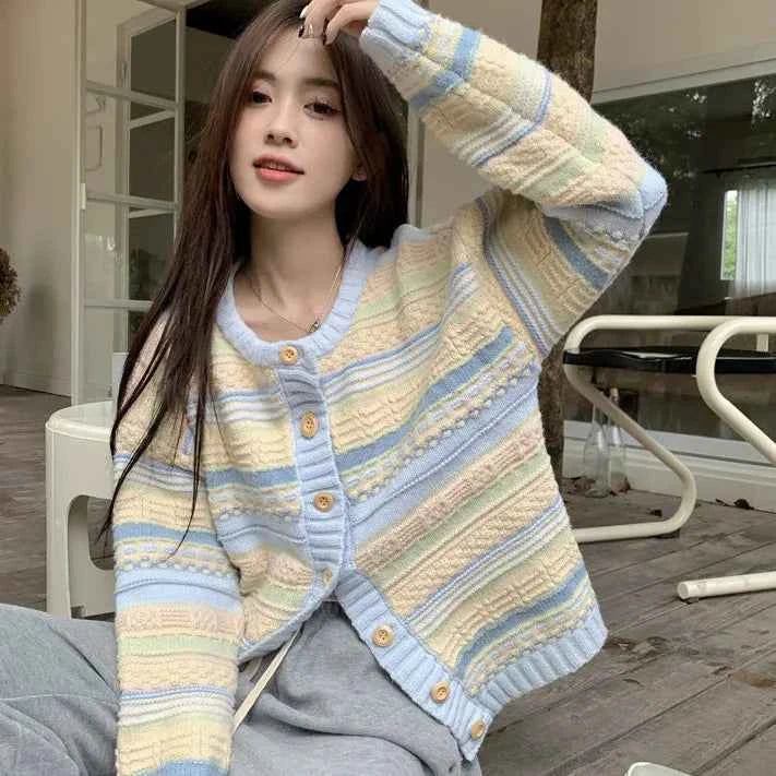 Women Cool Relax Soft Striped Cardigan