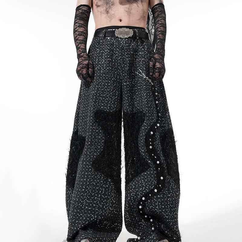 Pearl Patchwork Sequins Denim Jeans