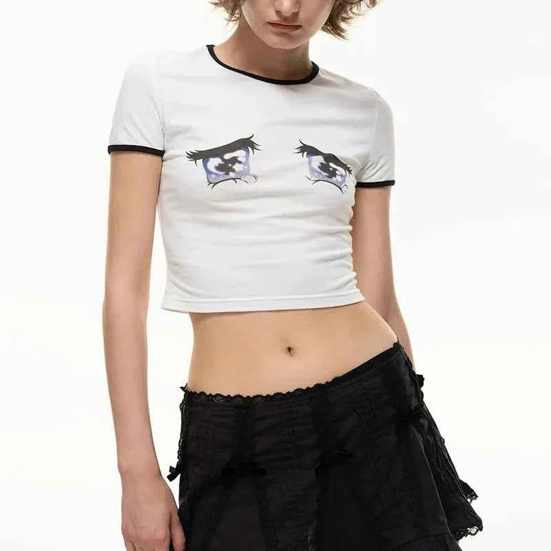 Watery Eyes Print Cartoon Crop T-Shirt