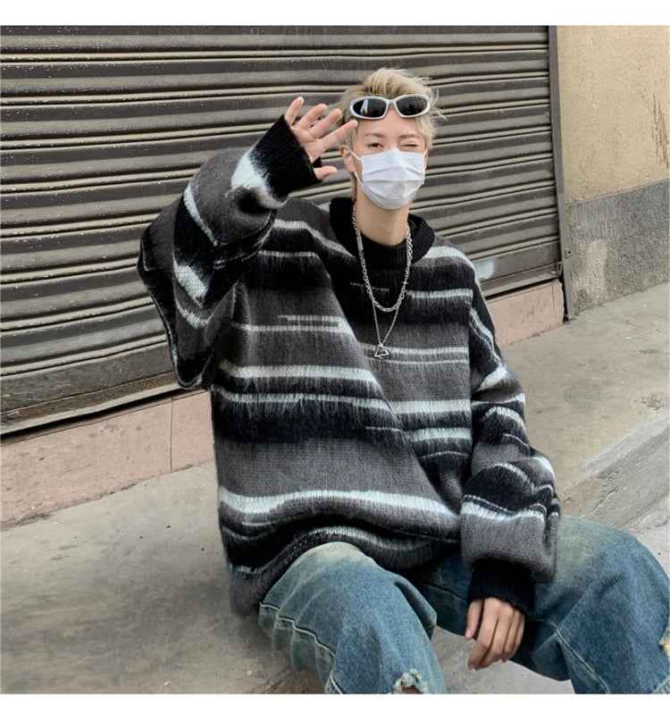 Streetwear Oversized Striped Knit Sweater