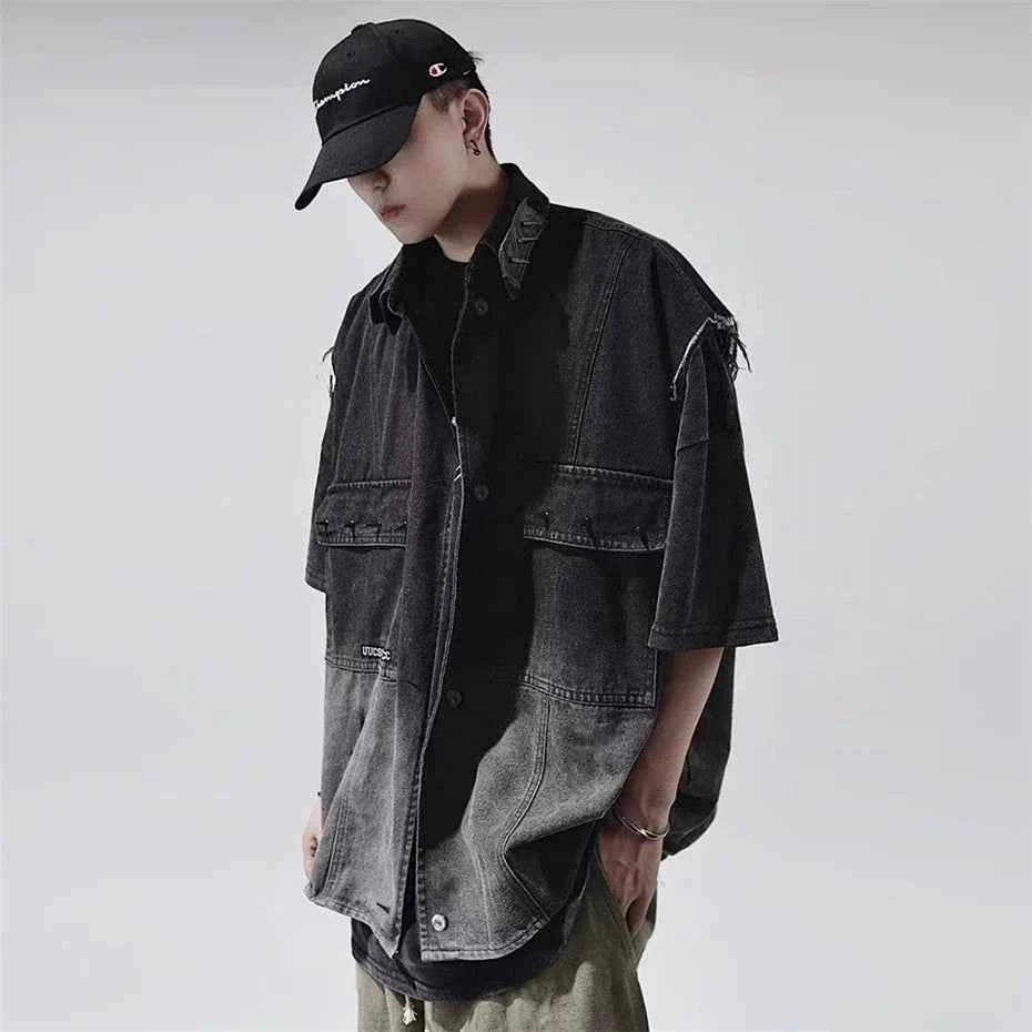 Rivet Design Gradient Sleeveless Denim Jacket