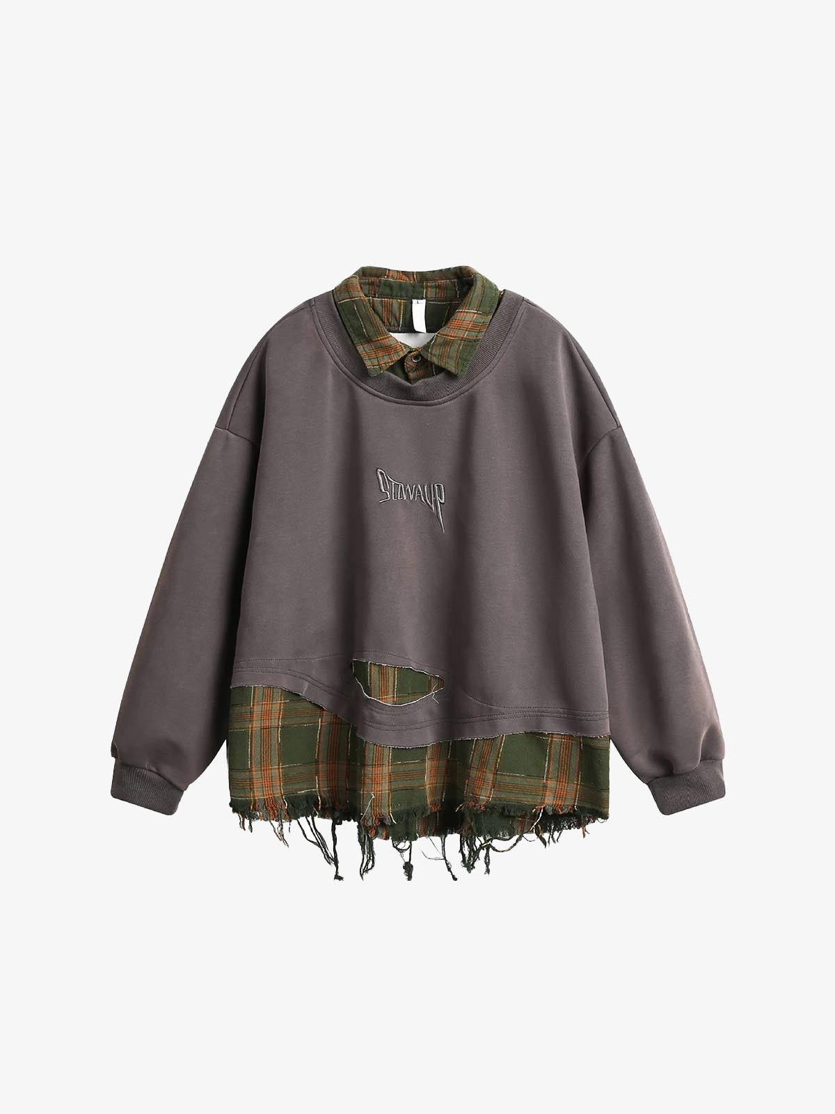 SP Two Pieces Plaid Pullover Sweatshirt