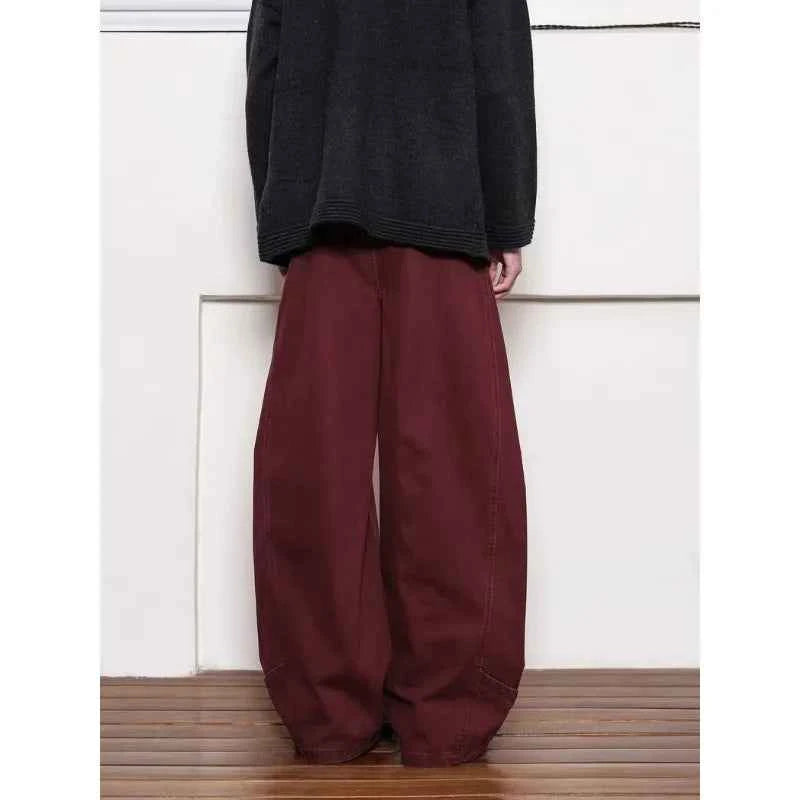 Spliced Scimitar Cotton Casual Wide Leg Pants