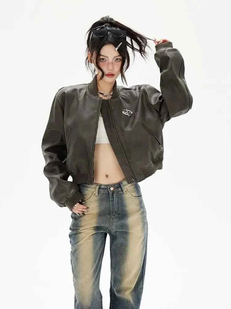 Women Vintage American Motorcycle Leather Jacket