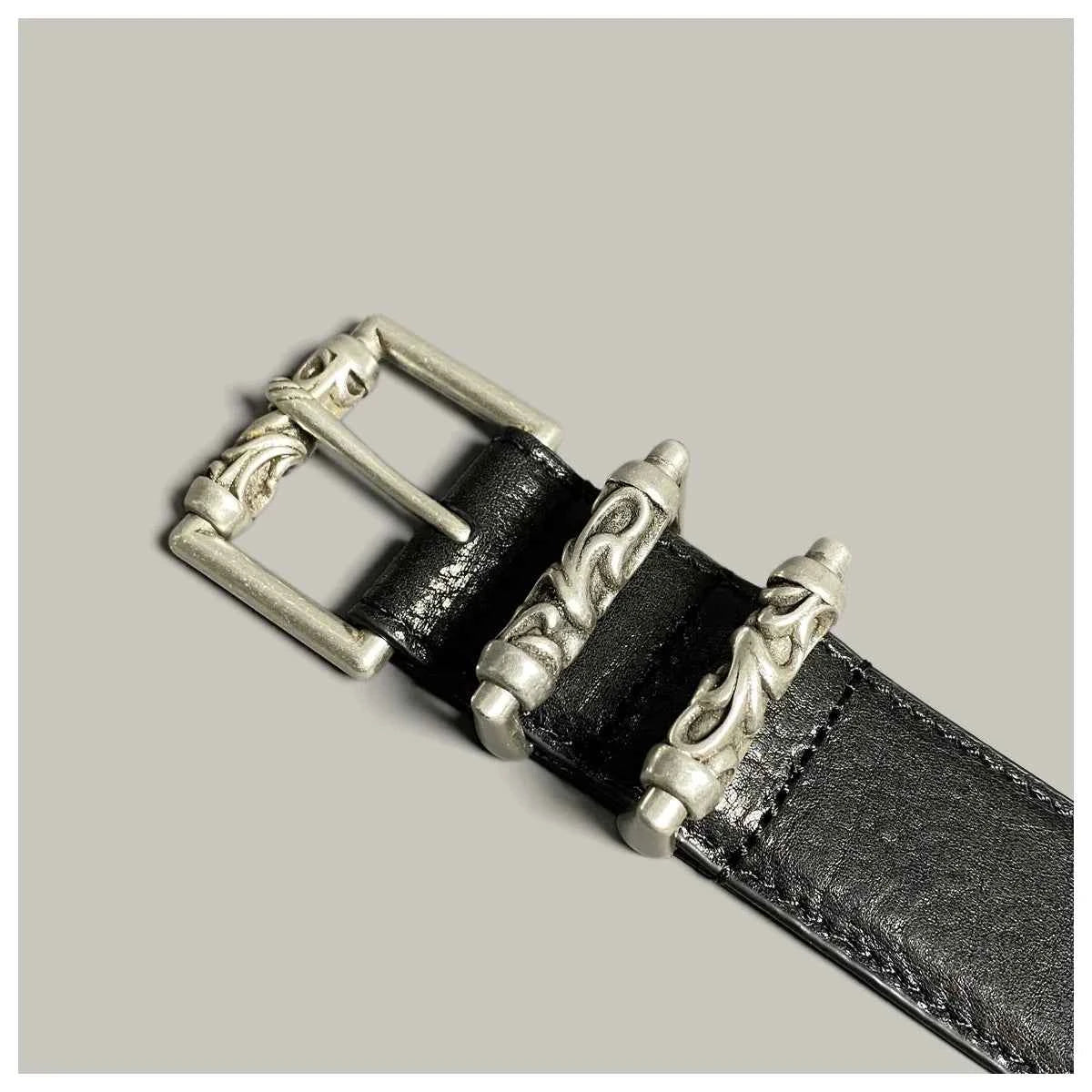 Ancient Silver Pin Buckle Leather Belt