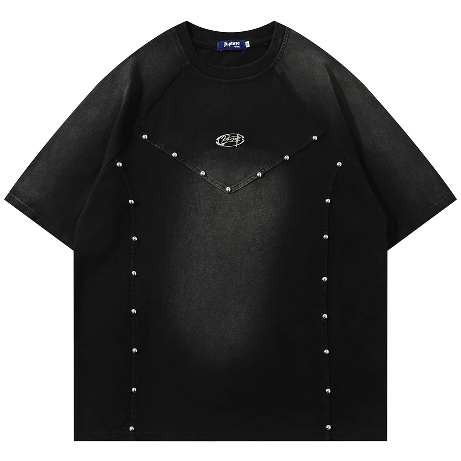 Oversized Rivet Patchwork Streetwear T Shirts