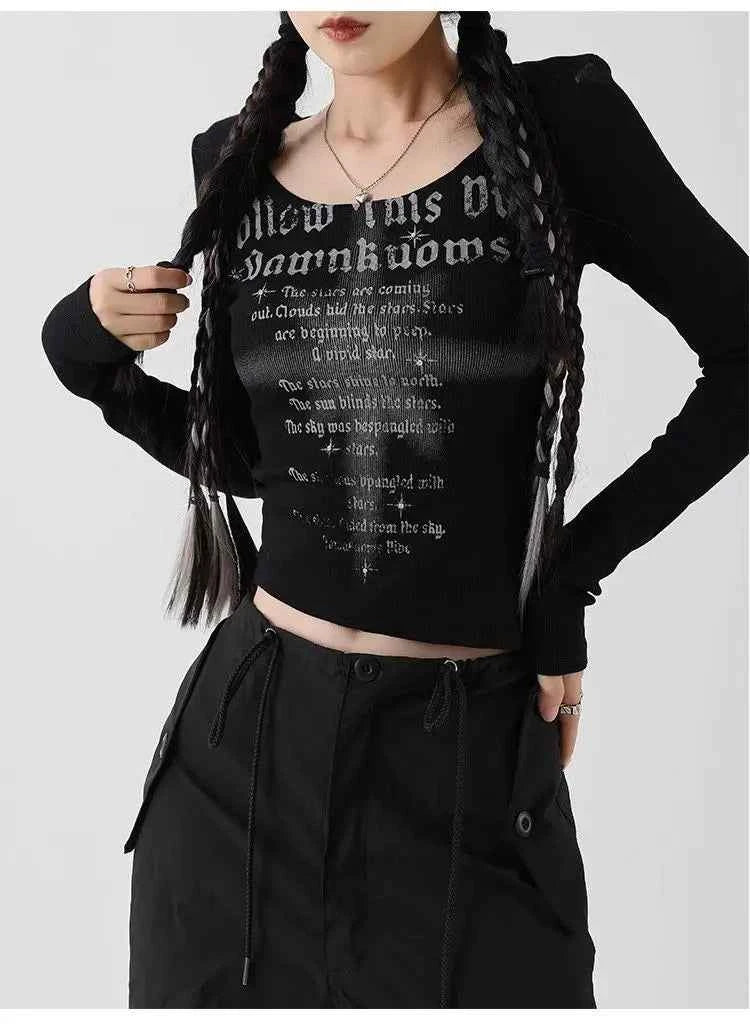 Retro American Letter Printed Velvet T-Shirt