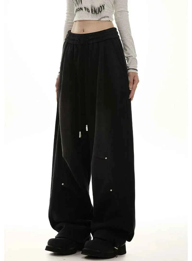 American Streetwear Vintage High Waist Lace-Up Sweatpants