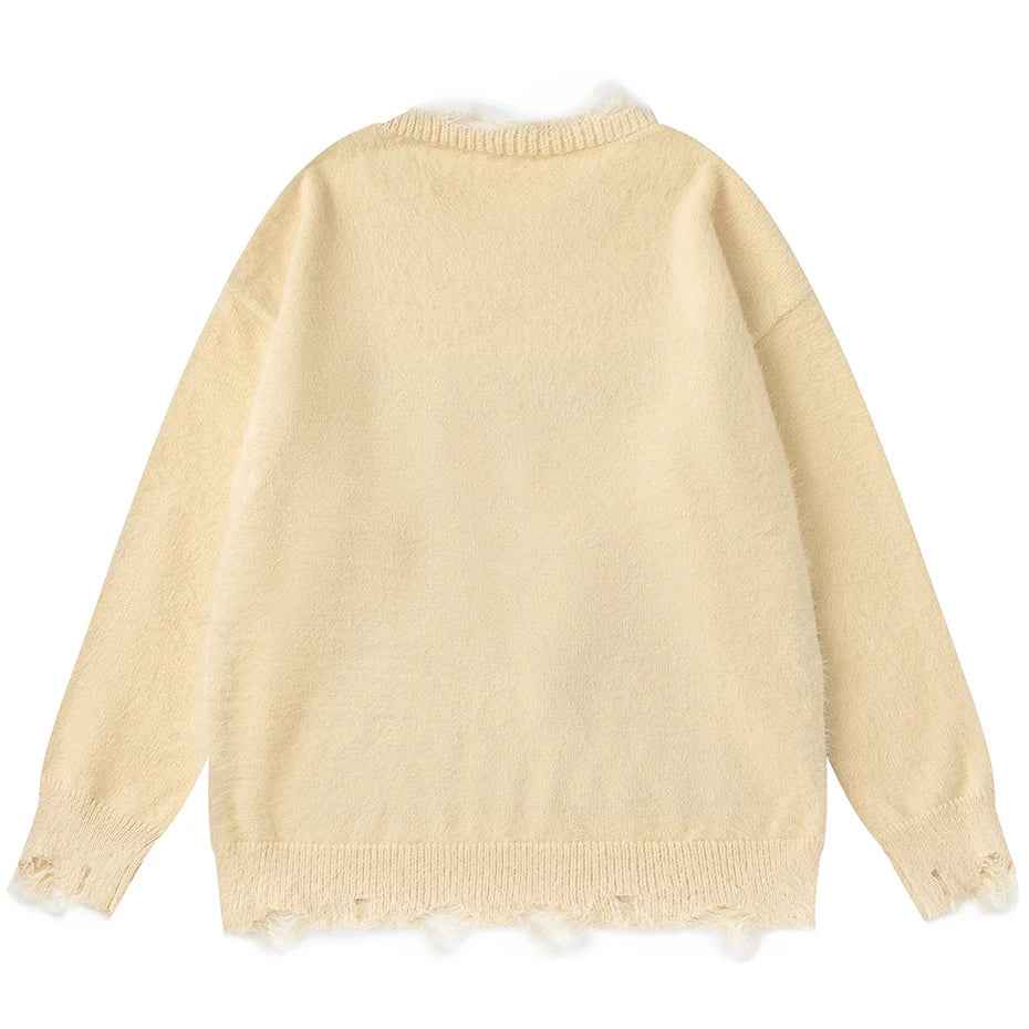 Women Chic Oversized Cat Graphic Knit Sweater