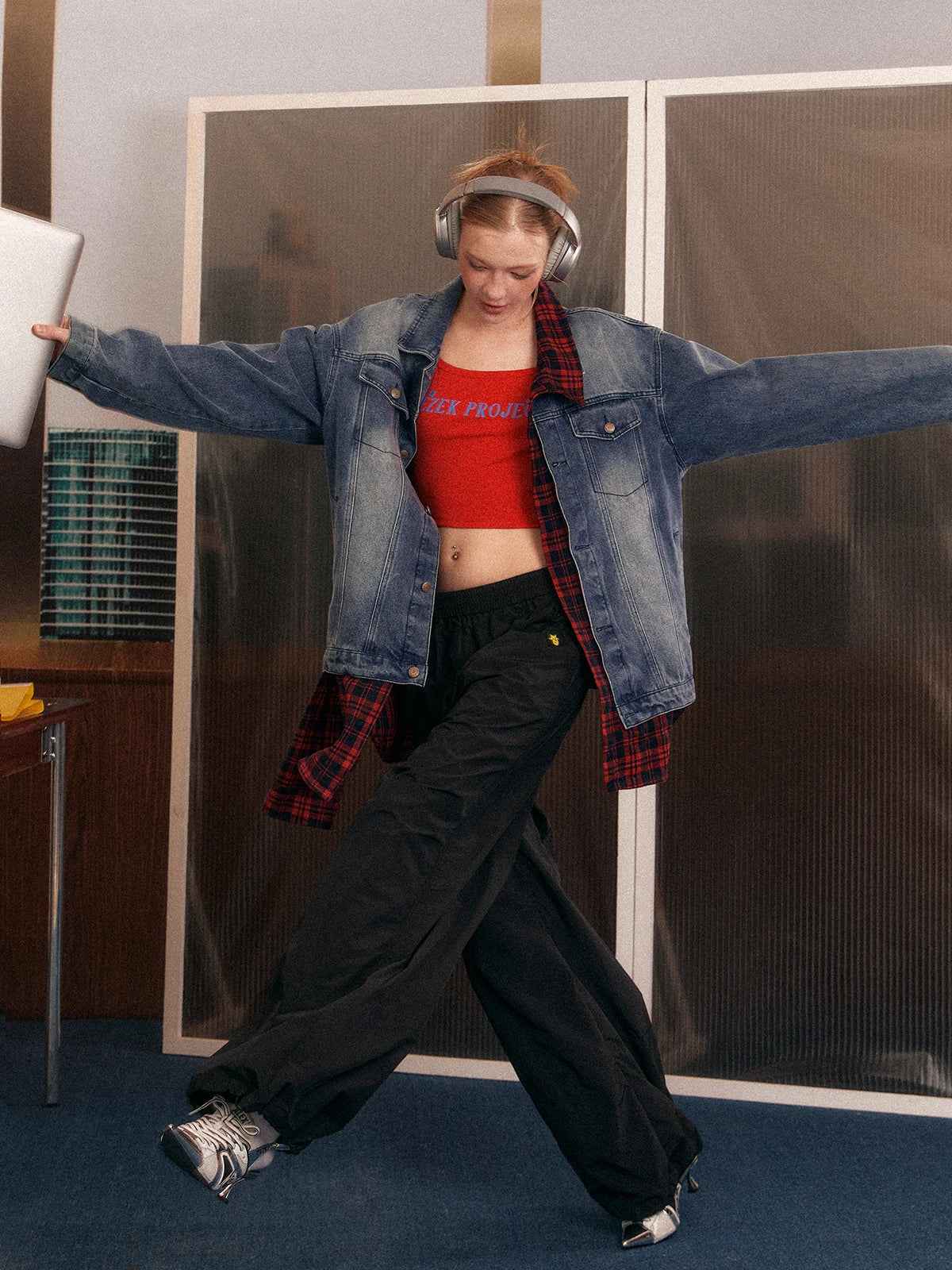 Women Cool Plaid Retro Denim Jacket