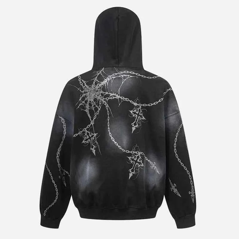 Goyhic Cross Print Oversized Hip Hop Hoodie