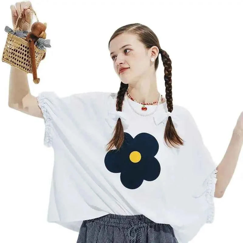 Y2K Floral Patch Loose Fit Summer T-Shirt