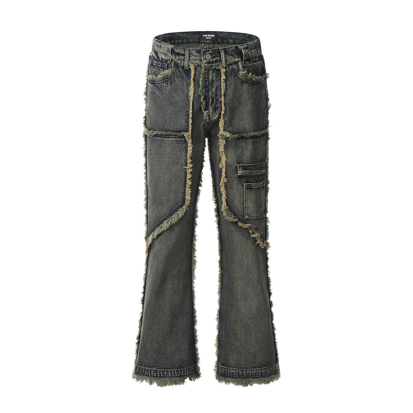 Y2K Vintage Washed Flared Denim Cargo Jeans