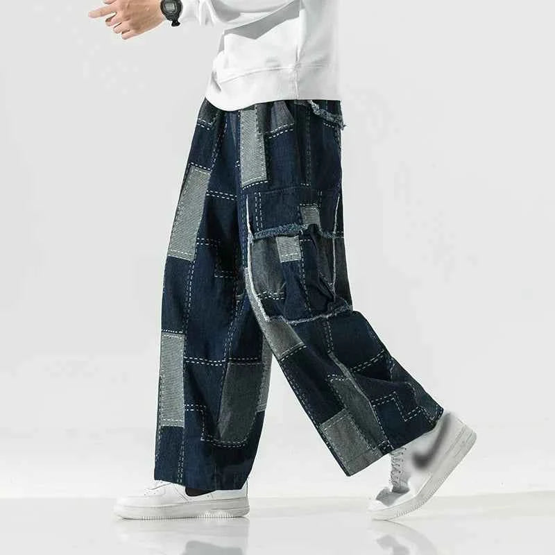 Streetwear Japanese Style Distressed Wide Leg Cargo Jeans